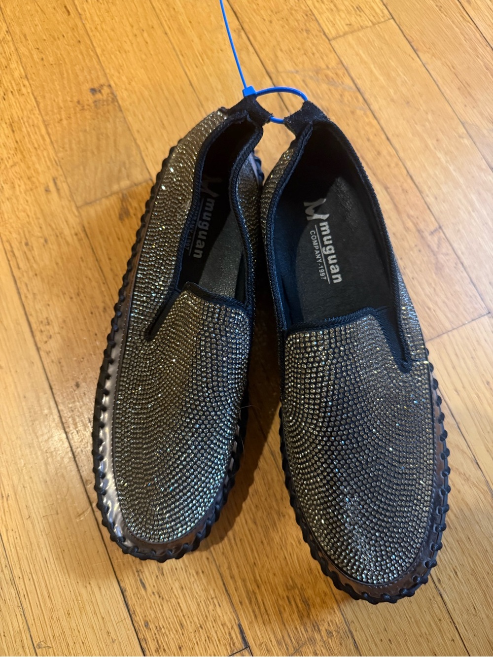 Men’s Black Rhinestone Slip-On Loafers